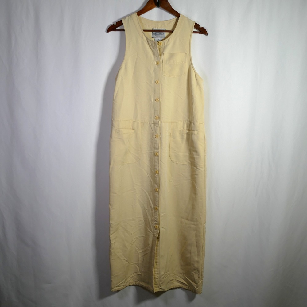 Cottagecore Button Front Midi Jumper Dress Size S Butter Yellow Minimalist